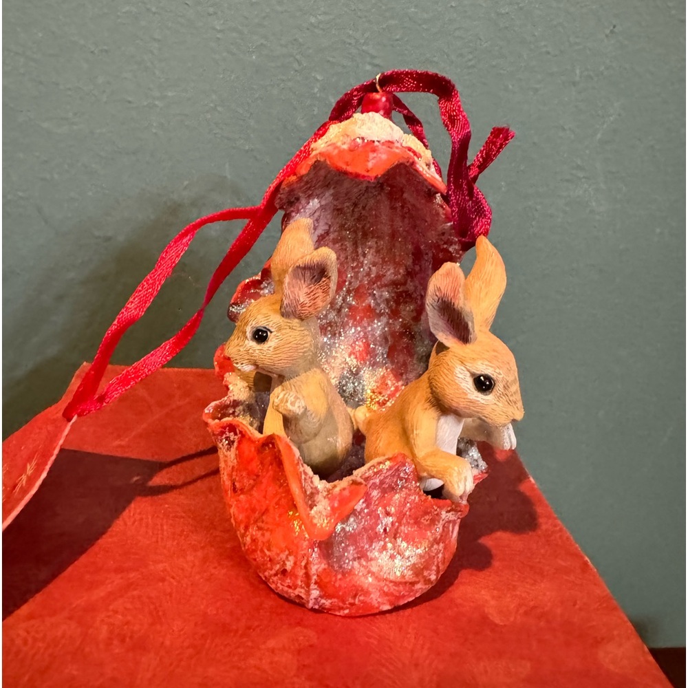 NWT CHRISTOPHER RADKO LEAF BUNNIES WOODLAND WINDS CHRISTMAS ORNAMENT WITH BOX